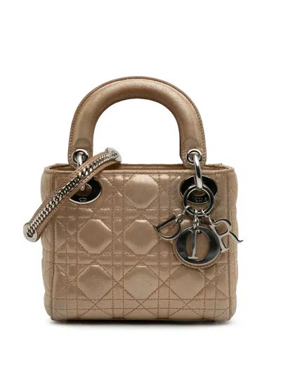 Pre-owned Dior 2016 Mini Iridescent Lambskin Cannage Lady  Satchel