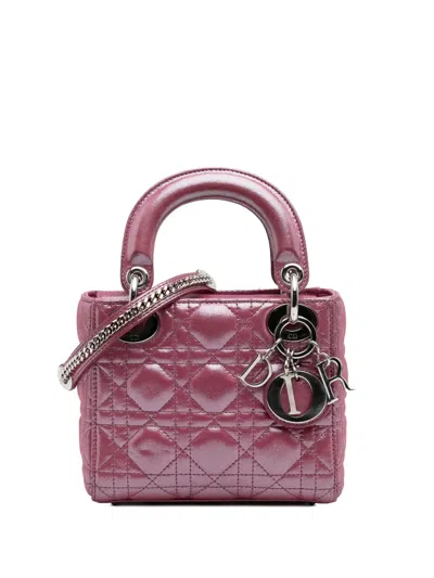 Pre-owned Dior 2016 Mini Iridescent Lambskin Cannage Lady  Satchel