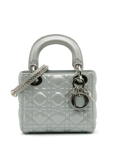 Pre-owned Dior 2016 Mini Iridescent Lambskin Cannage Lady  Satchel In Green