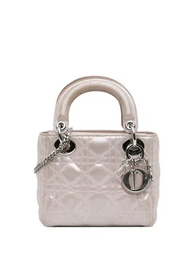 Pre-owned Dior 2016 Mini Iridescent Lambskin Cannage Lady  Satchel In Pink