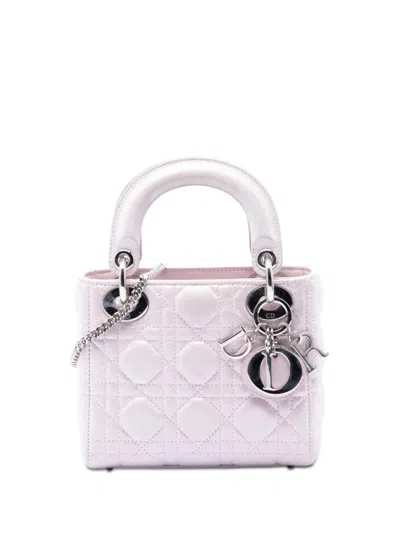 Pre-owned Dior 2016 Mini Iridescent Lambskin Cannage Lady  Satchel In Pink