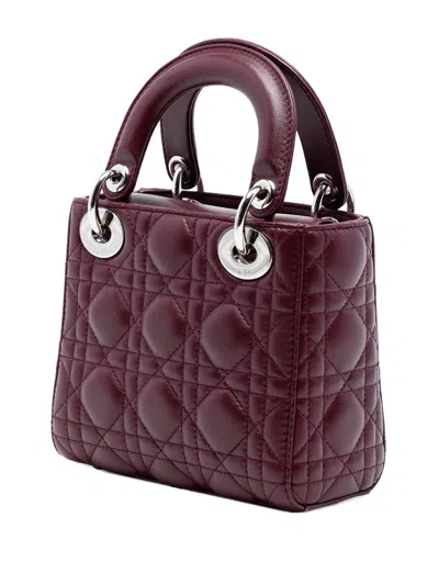 Pre-owned Dior 2016 Mini Lambskin Cannage Crystal Strap Lady  Satchel In Red
