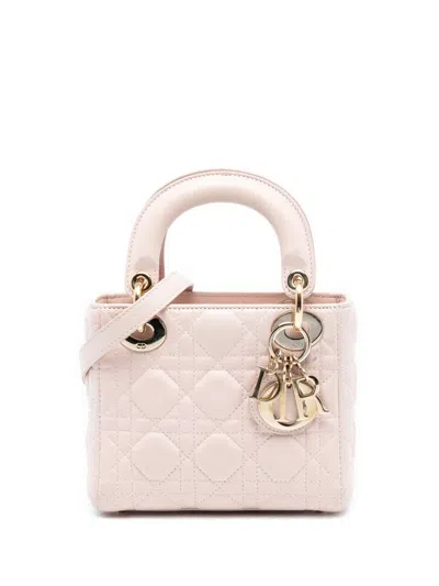 Pre-owned Dior 2016 Mini Lambskin Cannage Lady  Satchel In Pink