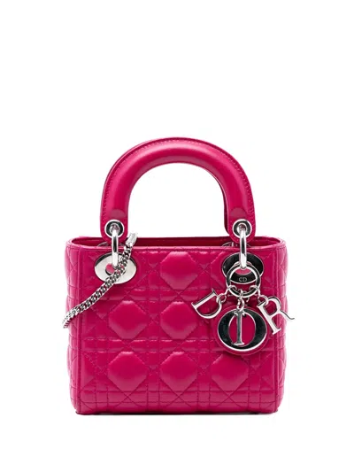 Pre-owned Dior 2016 Mini Lambskin Cannage Lady  Satchel In Purple