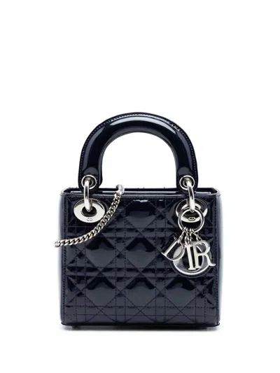 Pre-owned Dior 2016 Mini Patent Cannage Lady  Satchel In Blue