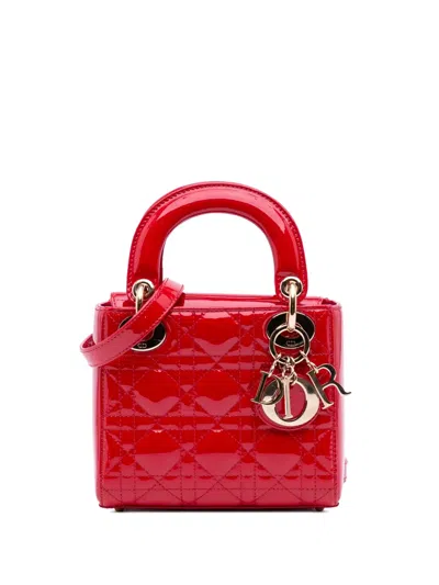 Pre-owned Dior 2016 Mini Patent Cannage Lady  Satchel In Red