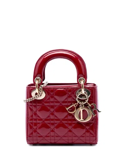 Pre-owned Dior 2016 Mini Patent Cannage Lady  Satchel In Red