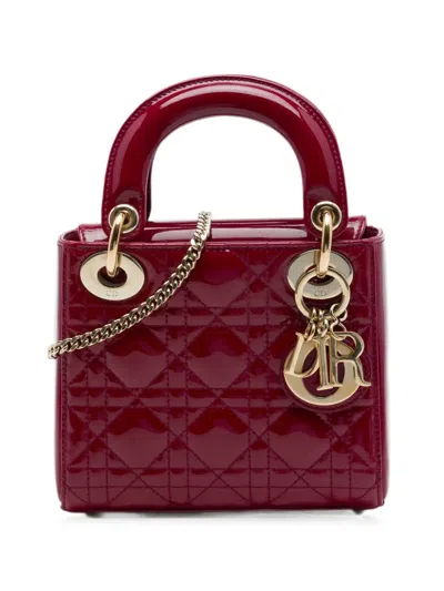 Pre-owned Dior 2016 Mini Patent Cannage Lady  Satchel In Red