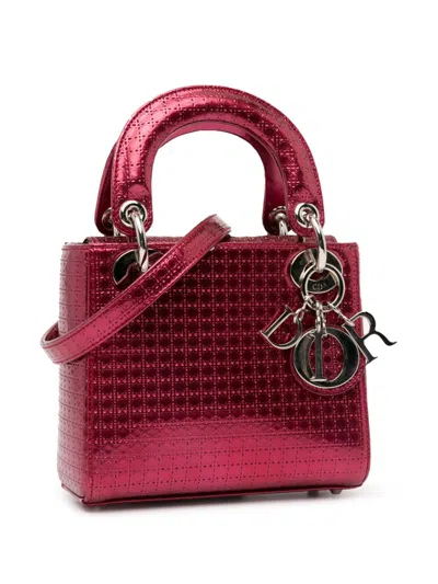 Pre-owned Dior 2016 Mini Patent Microcannage Lady  Satchel In Pink