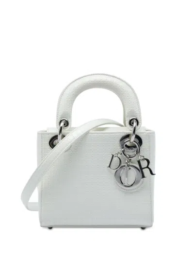 Pre-owned Dior 2016 Mini Patent Microcannage Lady  Satchel In White