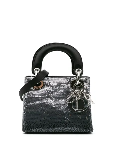 Pre-owned Dior 2016 Mini Satin Sequin Gradient Lady  Satchel In 银色