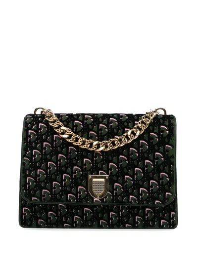 Pre-owned Dior 2016 Oblique Velvet Ama Satchel In Green