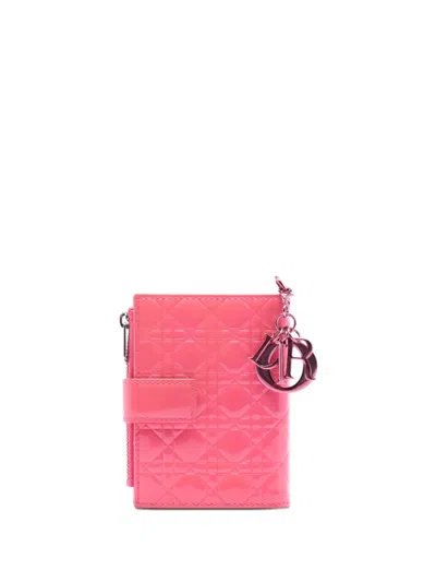 Pre-owned Dior 2016 Patent Cannage Lady  French Wallet Small Wallets In Pink