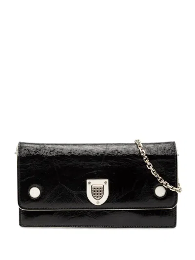 Pre-owned Dior 2016 Patent Ever Croisiere Wallet On Chain Crossbody Bag In Black