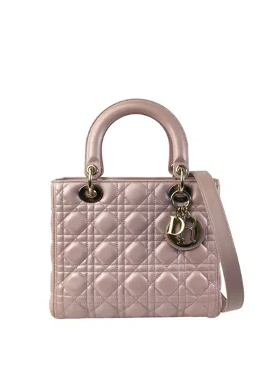 Pre-owned Dior 2016   Medium Iridescent Lambskin Cannage Lady Satchel In 粉色