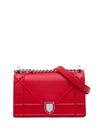 Pre-owned Dior 2016 Small Grained Calfskin Ama Flap Crossbody Bag In Red