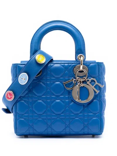 Pre-owned Dior 2016 Small Lambskin Cannage Myabc Lady  Satchel In Blue