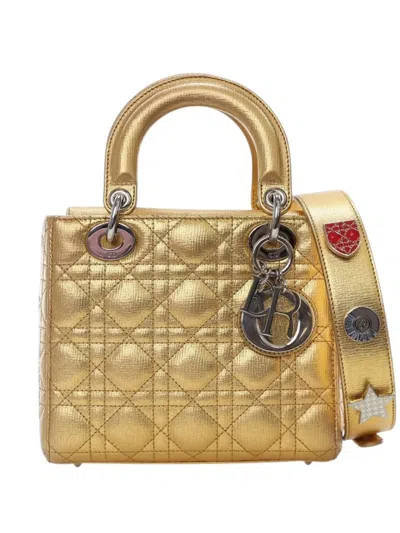 Pre-owned Dior 2016 Small Metallic Grained Calfskin Cannage My Abc Lady  Satchel In Gold