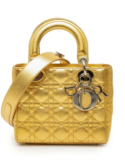 Pre-owned Dior 2016 Small Metallic Grained Calfskin Cannage My Abc Lady  Satchel In Gold