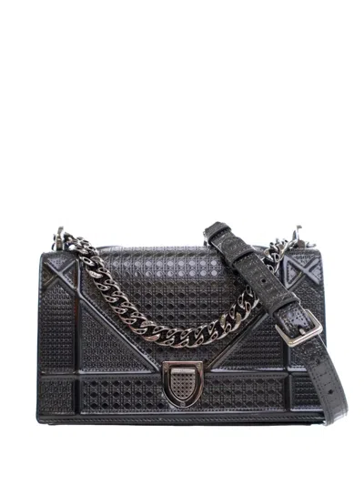 Pre-owned Dior 2016 Small Metallic Patent Microcannage Ama Flap Crossbody Bag In Gray