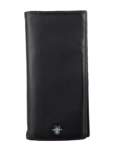 Pre-owned Dior 2017 Bee Accent Bifold Wallet In Black