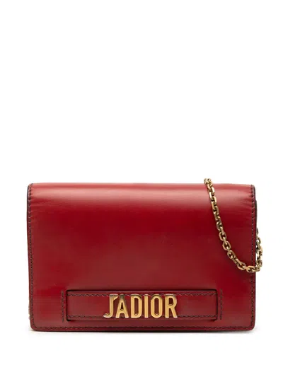 Pre-owned Dior 2017 Calfskin J A Wallet On Chain Crossbody Bag In Red