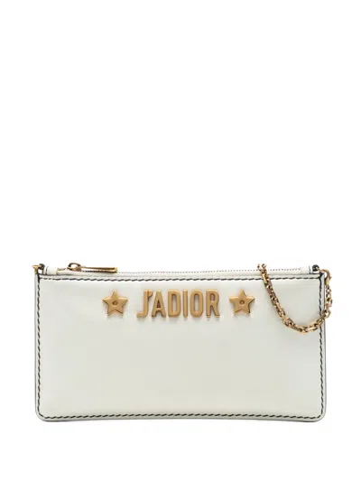 Pre-owned Dior 2017 Calfskin Ja Croisiere Chain Pouch Crossbody Bag In White