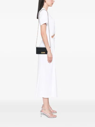 Pre-owned Dior 2017 Calfskin Ja Wallet On Chain Crossbody Bag In Black