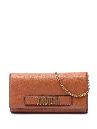 Pre-owned Dior 2017 Calfskin Ja Wallet On Chain Crossbody Bag In Brown