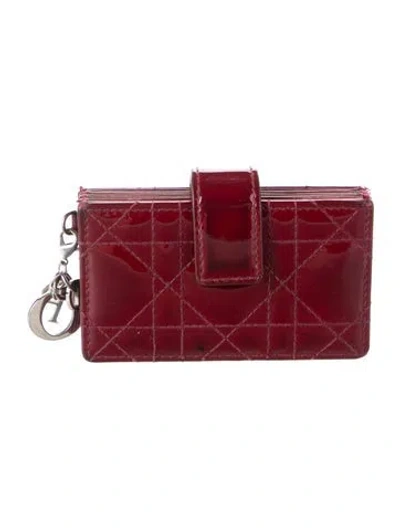 Pre-owned Dior 2017 Cannage Pattern Card Holder In Red