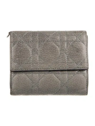 Pre-owned Dior 2017 Cannage Pattern Wallet In Gray