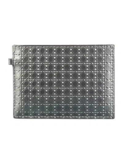 Pre-owned Dior 2017 Cannage Pattern Wallet In Silver