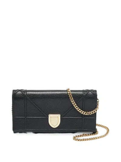 Pre-owned Dior 2017 Ama Chain Wallet In Black