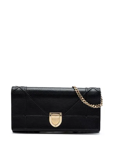 Pre-owned Dior 2017 Grained Calfskin Ama Croisiere Wallet On Chain Crossbody Bag In Black