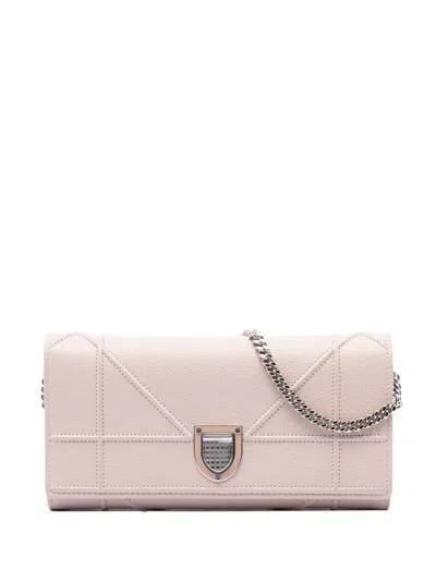 Pre-owned Dior 2017 Grained Calfskin Ama Croisiere Wallet On Chain Crossbody Bag In Pink
