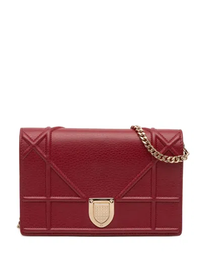 Pre-owned Dior 2017 Grained Calfskin Ama Croisiere Wallet On Chain Crossbody Bag In Red