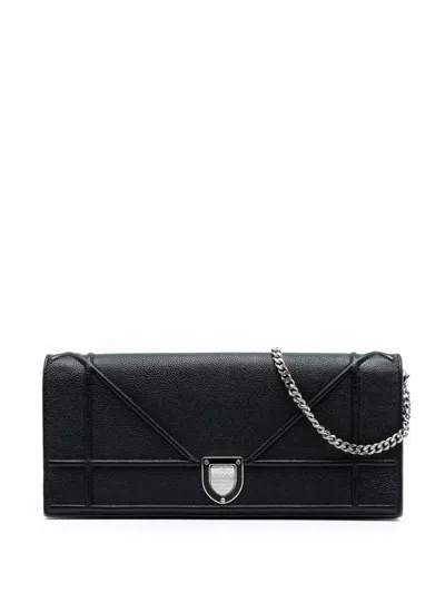 Pre-owned Dior 2017 Grained Calfskin Ama Pochette Clutch Crossbody Bag In Black