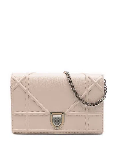 Pre-owned Dior 2017 Grained Calfskin Ama Wallet On Chain Crossbody Bag In Brown