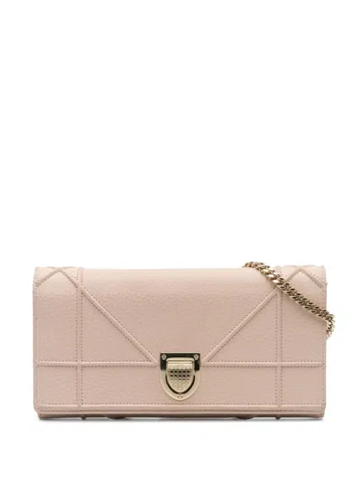 Pre-owned Dior 2017 Grained Calfskin Ama Wallet On Chain Crossbody Bag In Pink