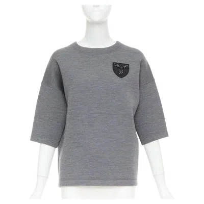 Pre-owned Dior 2017 Grey Wool Blend Black Crystal Embellished Crest Sweatshirt Fr34 Xs In Gray