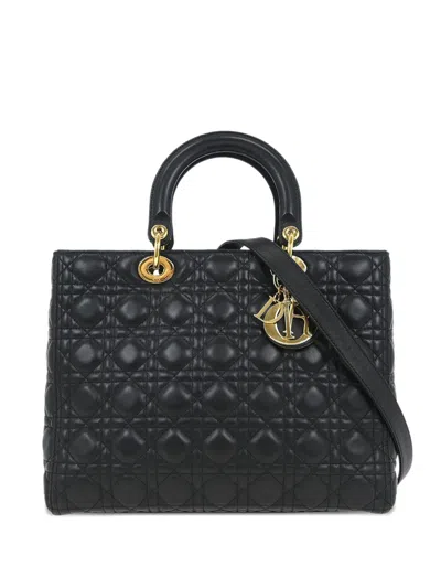 Pre-owned Dior 2017 Lady  Cannage Leather Tote Bag In Black
