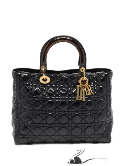 Pre-owned Dior 2017 Lady  Cannage Leather Tote Bag In Black