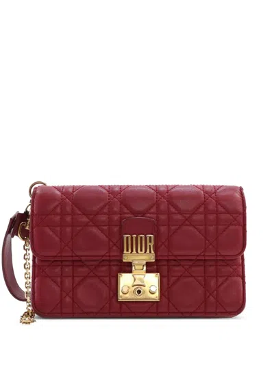 Pre-owned Dior 2017 Lambskin Cannage Addict Wristlet Clutch Bag In Red