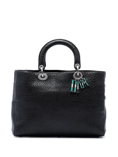 Pre-owned Dior 2017 Large Canyon Grained Lambskin Lady  Satchel In Black