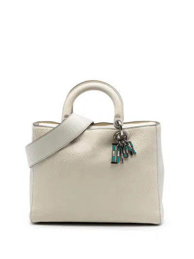 Pre-owned Dior 2017 Large Canyon Grained Lambskin Lady  Satchel In White