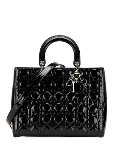 Pre-owned Dior 2017 Large Patent Cannage Lady  Satchel In Black