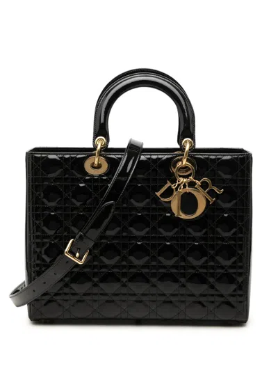 Pre-owned Dior 2017 Large Patent Cannage Lady  Satchel In Black
