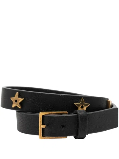 Pre-owned Dior 2017 Leather Double Wrap Star J A Bracelet Costume Bracelet In Black