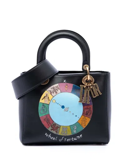 Pre-owned Dior 2017 Medium Calfskin Wheel Of Fortune Tarot Lady  Satchel In Black