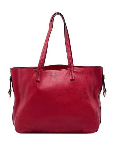 Pre-owned Dior 2017 Medium Grained Calfskin D Bee Shopper Tote Satchel In Red